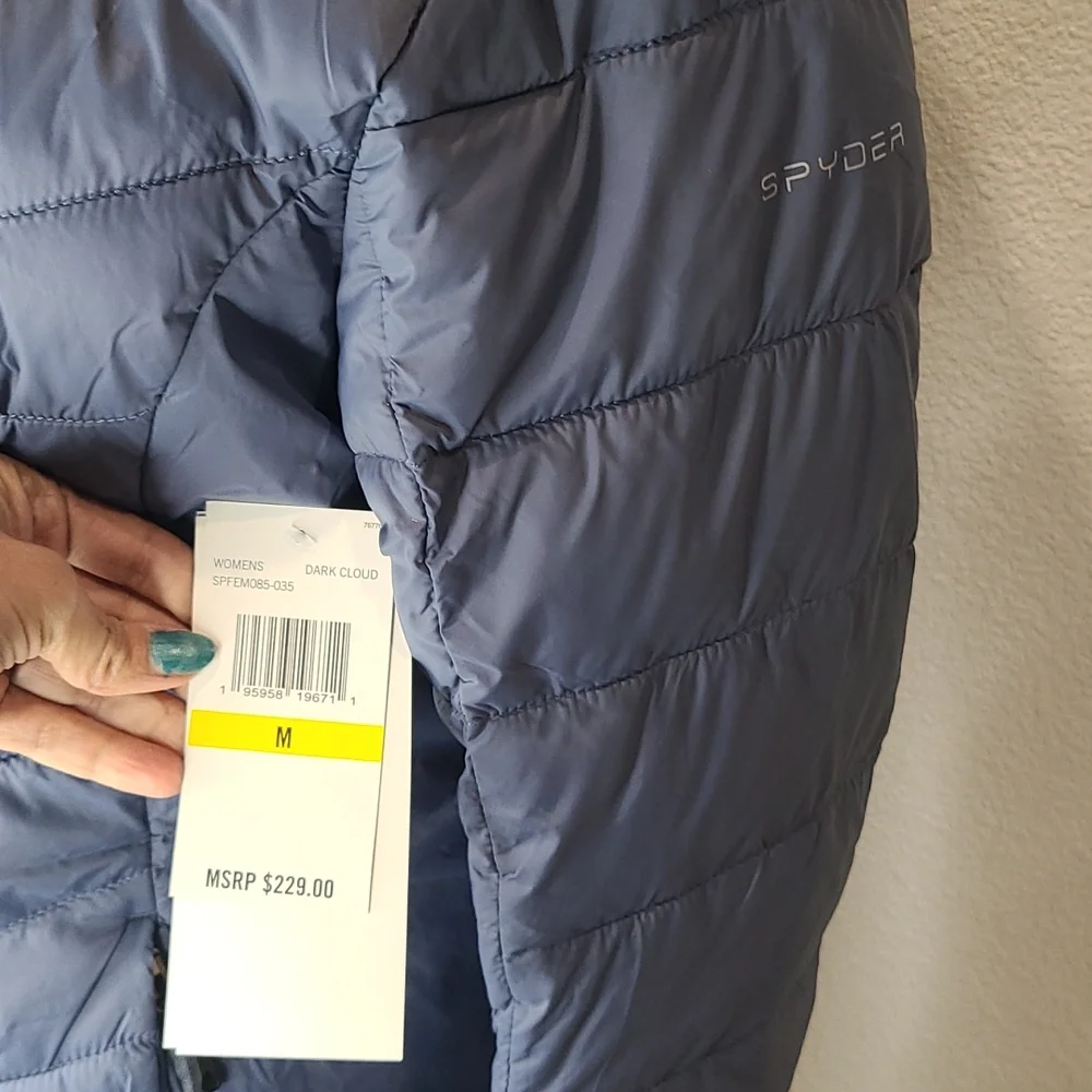 NWT Spyder blue puffer long coat, medium - Picture 7 of 12